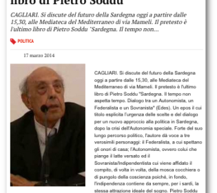 Oggi a Cagliari dibattito sul nuovo libro di Pietro Soddu